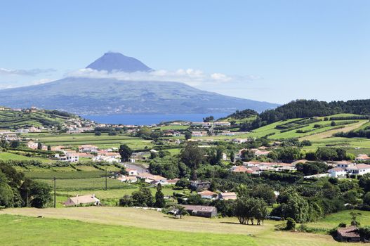 Landscape of Faial with Pico island in background, Azores, Portugal