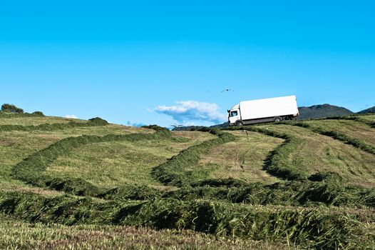 Lorry driving through a farm in Norway