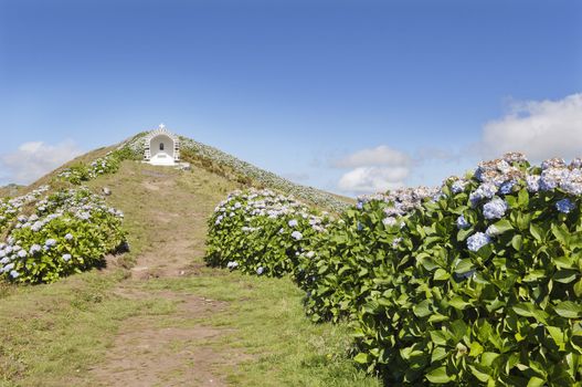 Shrine near Caldeira extinct volcano in Faial island, Azores, Portugal