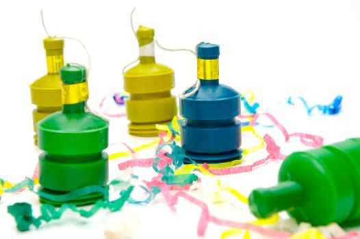 Party poppers isolated against a white background