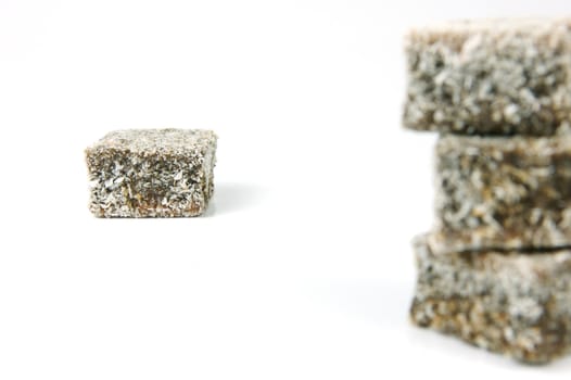 Lamingtons isolated against a white background