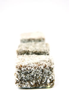 Lamingtons isolated against a white background