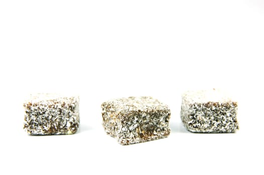 Lamingtons isolated against a white background