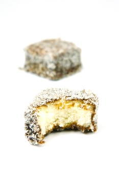 Lamingtons isolated against a white background