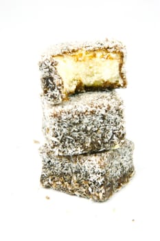 Lamingtons isolated against a white background