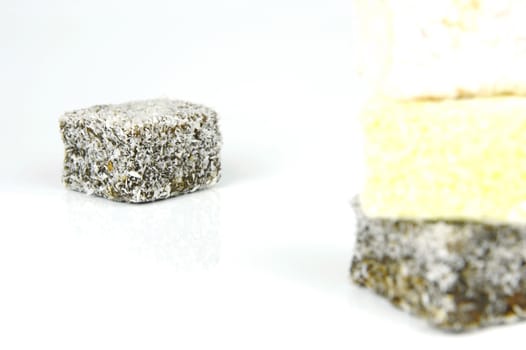 Lamingtons isolated against a white background