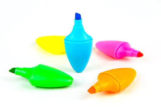 Mini highlighers isolated against a white background