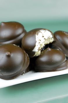 Marshmallow biscuits isolated against a green background