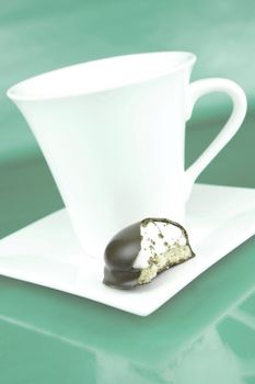 Marshmallow biscuits isolated against a green background