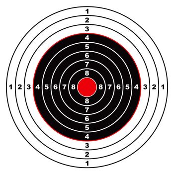 Illustrated rifle target with black sections and points marked on circle