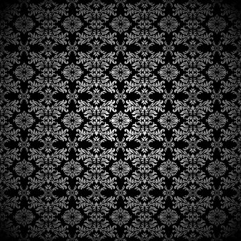 Black and silver abstract leaf seamless pattern background