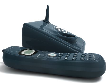 three dimensional black cordless phone on an isolated background

