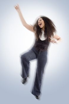 blur image of young happy female dancing 