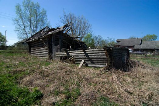 The collapsed rural house in the Tver area of Russia