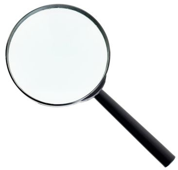 Magnifying glass with black handle on the white background