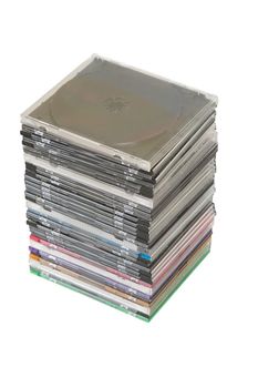 cd dvd piled up on white background