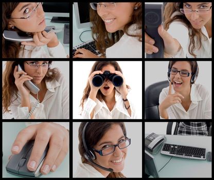different poses of young working woman