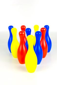 Ten pin bowling pins isolated against a white background