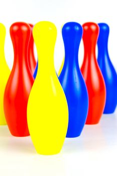 Ten pin bowling pins isolated against a white background