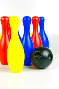 Ten pin bowling pins isolated against a white background