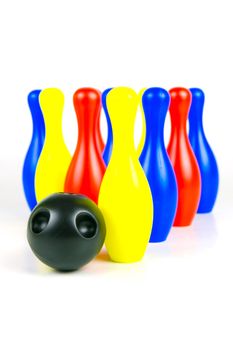 Ten pin bowling pins isolated against a white background