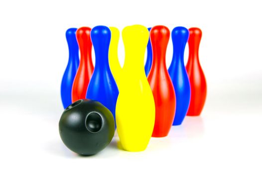 Ten pin bowling pins isolated against a white background