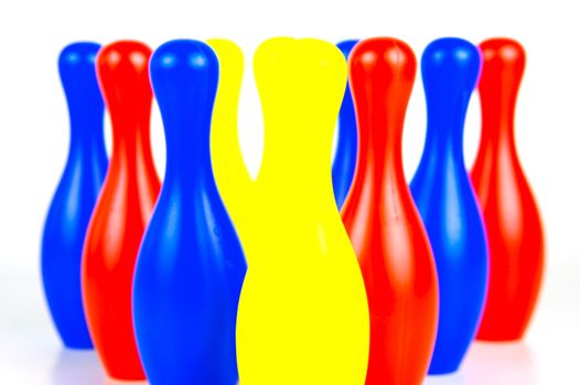 Ten pin bowling pins isolated against a white background