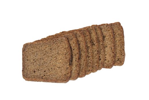 Slices of rye bread isolated on white background with clipping path