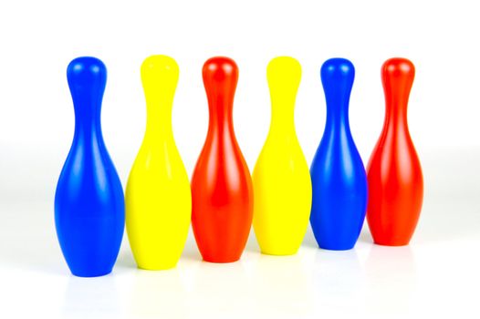 Ten pin bowling pins isolated against a white background