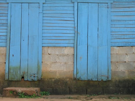 old blue wooden doors