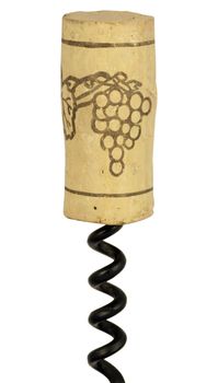 Wine cork on screw isolated in white