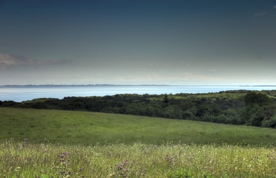 Peaceful and harmonius rural landscape with view to sea