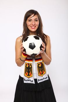 Cheerful German Soccer Fan Girl Holding The Ball