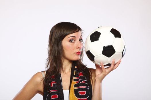 German Soccer Fan Girl Posing With The Ball In Her Hand