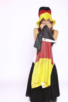 Excited Soccer Fan Girl Wearing The National German Flag And Hat