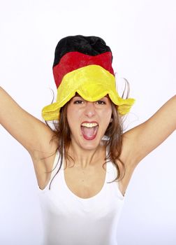 Cheerful German Soccer Fan Woman Wearing A Hat