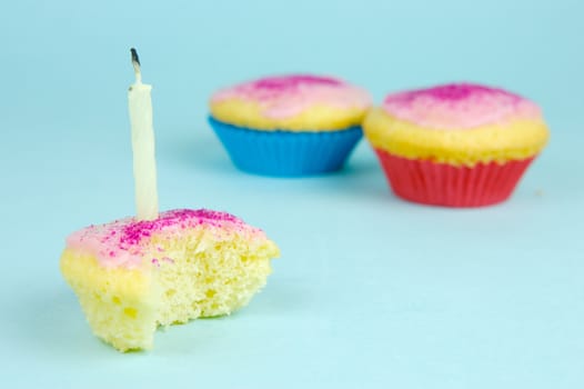 Cup cakes isolated against a blue background