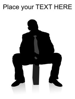 silhouette of businessman sitting on briefcase on an isolated background