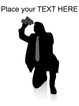 silhouette of businessman with binocular on an isolated white background
