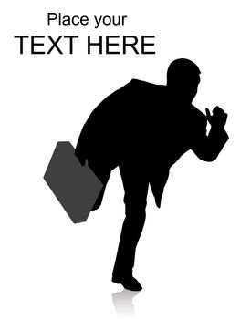 silhouette of running accountant with bag on an isolated background