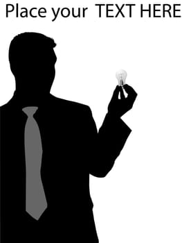 silhouette of executive holding electric bulb against white background