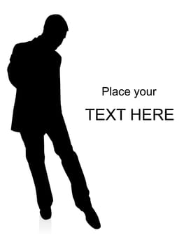 silhouette of young executive posing from back on an isolated white background