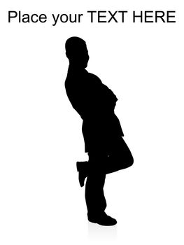 silhouette of professional man standing on his one leg against white background