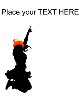 silhouette of jumping pointing female wearing christmas hat with white background