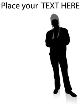 silhouette of full body pose of man wearing cap against white background