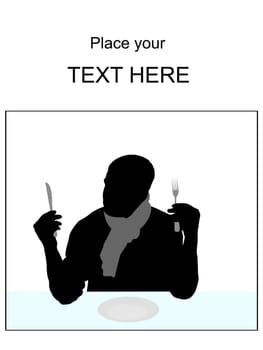 silhouette of young man holding fork and knife with white background
