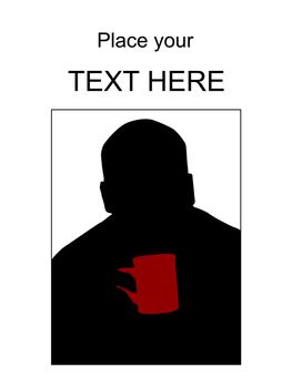 silhouette of man holding coffee mug on an isolated white background