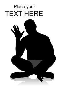 silhouette of young man sitting on the floor with white background