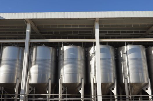 Stainless steel tanks in a modern winery, Alentejo, Portugal