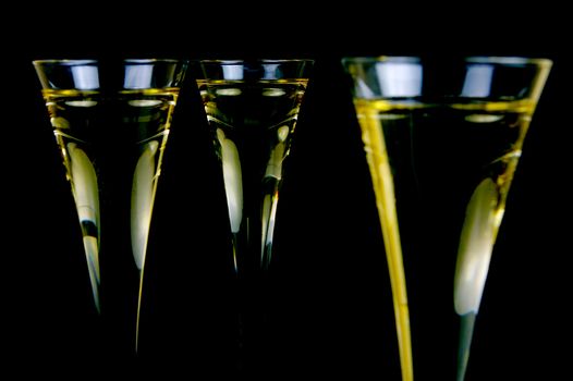 Sparkling wine isolated against a black background